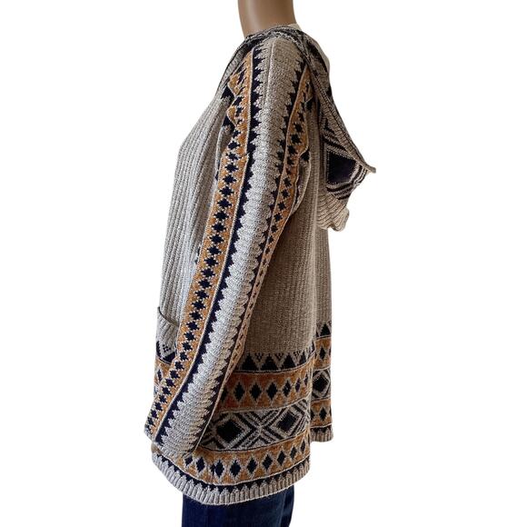 Lucky Brand Aztec Southwest Print Jacquard Knit Hooded Cardigan Women's sz XL - Picture 3 of 8